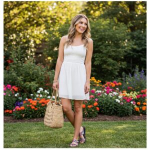 Person wearing Alegria sandals with a summer outfit, showcasing their versatility and style.