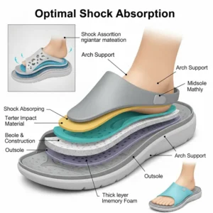 Diagram showcasing the internal structure of highly-rated sandals for women with plantar fasciitis, emphasizing shock absorption.