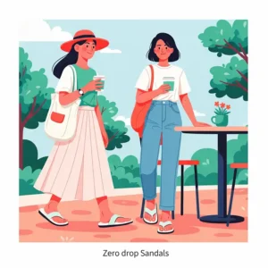 Stylized illustration of zero drop sandals paired with a casual outfit, showing their versatility for daily wear.