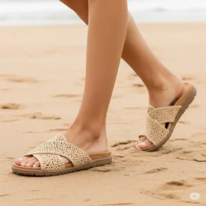 Comfortable raffia sandals with a cushioned footbed for all-day wear.
