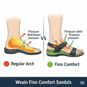 Graphic representation illustrating the foot health benefits of wearing Finn Comfort sandals, such as pressure relief and proper alignment.