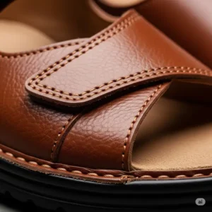 Close-up texture shot of the premium leather used in Finn Comfort sandals, highlighting their craftsmanship and durability.