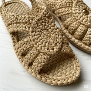 Handcrafted raffia sandals showcasing intricate weaving and quality craftsmanship.