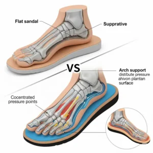 Close-up of the moisture-wicking material in insoles for sandals, designed to keep feet dry and comfortable even in warm weather.