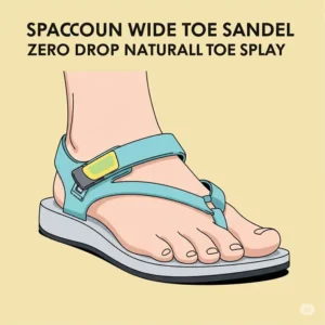 Illustration highlighting the spacious wide toe box of zero drop sandals, ensuring toes can splay naturally.
