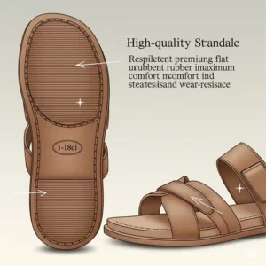 Illustration focusing on the durable sole and high-quality materials of long-lasting comfortable flat sandals.