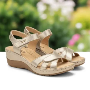 Fashionable gold gladiator sandals for women, adding a bold and trendy statement to your spring or summer wardrobe.