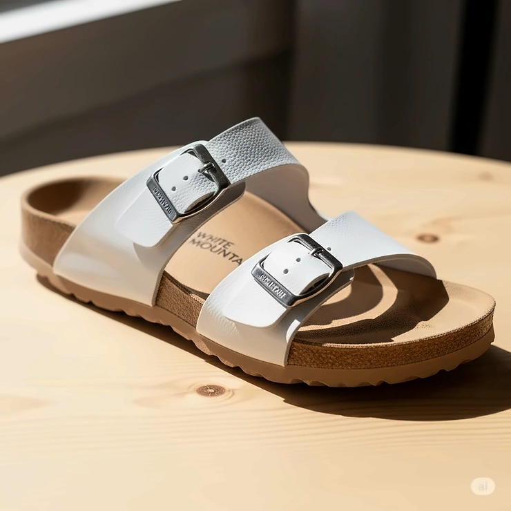 Stylish White Mountain footbed sandals featuring a comfortable contoured sole and a classic two-strap design, perfect for all-day wear and casual summer outings.