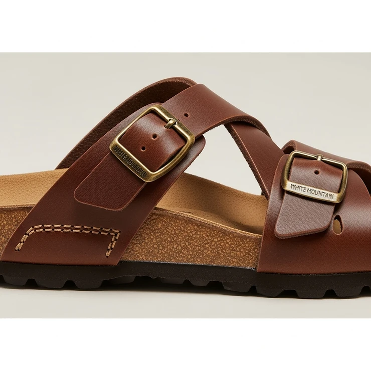 Side profile of a White Mountain footbed sandal, emphasizing the durable construction and stylish silhouette.