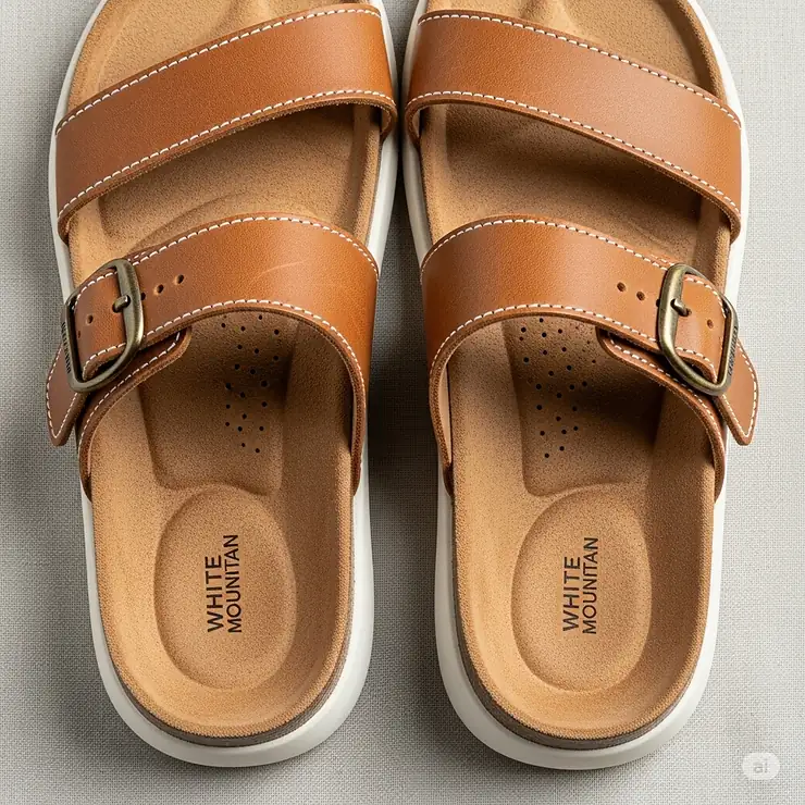 Top-down view of White Mountain footbed sandals, showcasing the clean design and classic appeal.