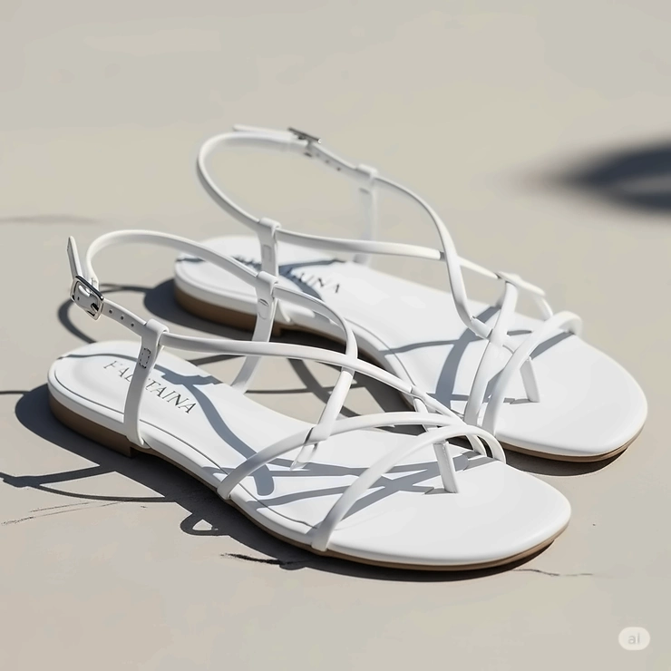 Minimalist white strappy sandals, a versatile choice for summer outfits, offering a light and airy feel.